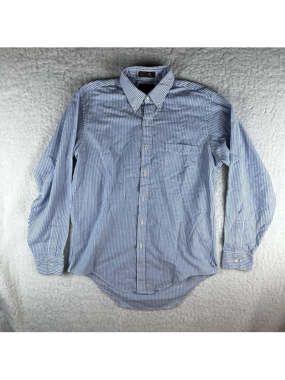 Vintage Arnie Palmer 16 34-35 Large Button Up Shirt Blue White Stripe Railroad